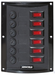 Panou cu 6 intrerupatoare basculante cu sigurante incluse, standard marin