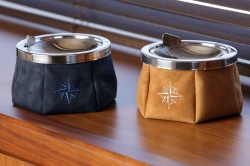 Scrumiera antivant DeLuxe, inox cu piele sintetica, NAVY BLUE - Img 2