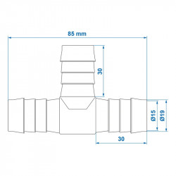 Stut conector furtun apa in T, diametru 19mm - Img 2