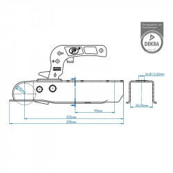 Trailer coupling for 750 kg trailer, 50mm square bar profile, e4 and Dekra approved, vertical bolts - Img 2