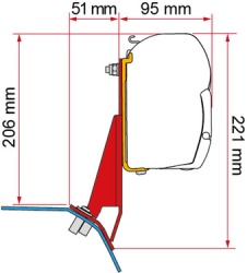 Adapter for Fiamma F43 or F45 on Ford Tourneo/Transit Custom > 2023 (H1/L1 + 2)