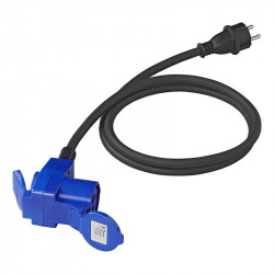 Adapter with heavy duty neoprene sleeve, Schuko plug and CEE/Schuko double socket (150 cm)