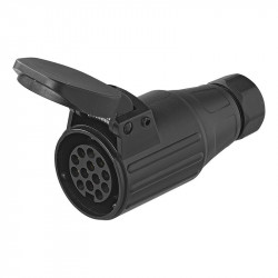 13-pin socket with cover for cable mounting, ABS, 12V