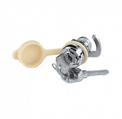 Flap lock with hook for cylinder compartment including hub and keys