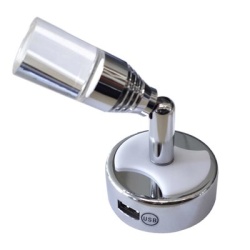 Lampă LED 12V cu comutator si USB pentru interior rulote, crom