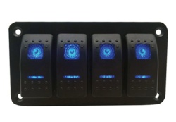 Panel with 4 toggle switches with blue LED illumination, marine standard