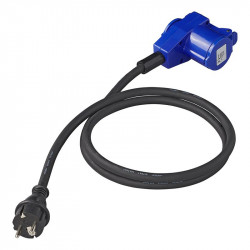 Adapter with heavy duty neoprene sleeve, Schuko plug and CEE/Schuko double socket (150 cm) - Img 3