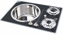 Built-in ceramic hob with 2 burners and stainless steel sink, 600x420x47 mm