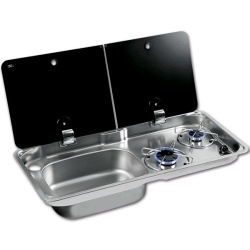 Built-in stove / sink FL1765 with 2 burners and glass lid, sink on LEFT SIDE