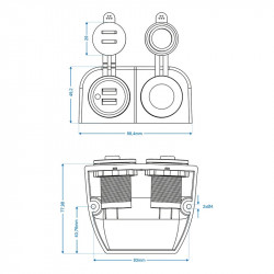 Double socket kit USB 2 x 2100 mA and 12V car socket, surface mounted - Img 6