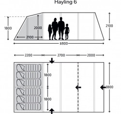 Family tent for 6 persons "Hayling 6", 690 x 380 x 180 cm - Img 4
