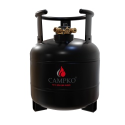 Rechargeable steel LPG tank with multi-valve and fill level indicator, 15 litres, height 385 mm