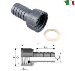 Water hose connector 16 mm internal diameter with 3/4" internal thread