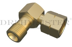 90° hose connection with nut and 1/4" internal thread (on the left); for grills, freezers, etc.