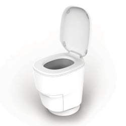 Clesana fixed waterless toilet, featuring bag-sealing technology