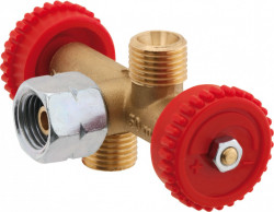 Gas distributor with 2 ways for simultaneous coupling of 2 equipments