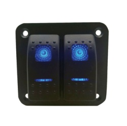 Panou cu 2 intrerupatoare basculante iluminare LED albastru, standard marin