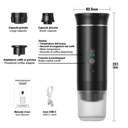 Portable electric espresso machine, compatible with large or small capsules or ground coffee, water heating, USB-C charging - Img 5