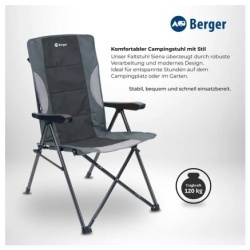 Scaun pliant de camping Berger Siena cu spătar reglabil în 3 poziții, antracit - Img 5