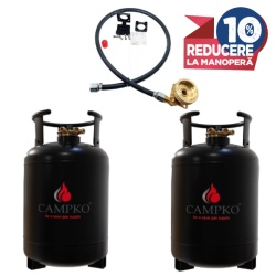 Set complet 2 buc rezervor GPL reincarcabil, otel cu multivalva si indicator nivel
