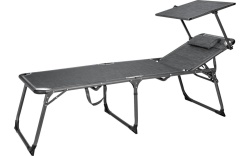 Slimline luxury folding bed with sunshades, aluminium frame and adjustable backrest