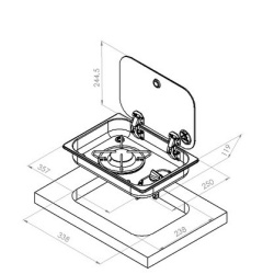 1 burner built-in hob with glass lid for conversions, width 338 - Img 2