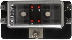Box for 4 standard fuses with LED warning and busbar, max 100A