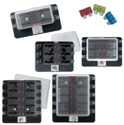 Box for 8 standard fuses with LED warning and busbar, max 100A