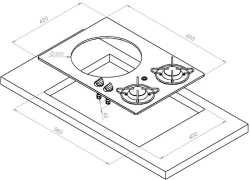 Built-in ceramic hob with 2 burners and stainless steel sink, 600x420x47 mm - Img 5