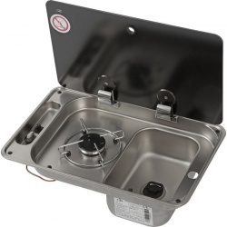 Built-in stove / sink FL1323 with 1 burner and glass lid, sink on RIGHT HAND SIDE
