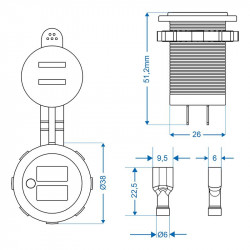 Double USB socket for flush mounting, 2x2100mA 12V/24V - Img 7
