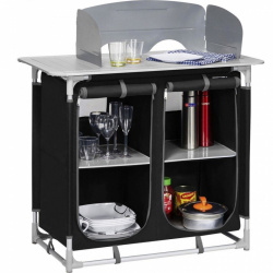 Folding camping kitchen cupboard with adjustable legs