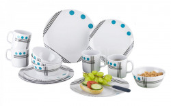 Melamine crockery set with blue polka dots, 16 pieces for 4 persons