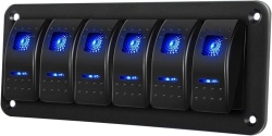 Panou cu 6 intrerupatoare basculante iluminare LED albastru, standard marin - Img 2