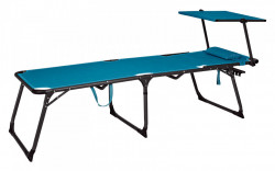 Pat pliant de lux Slimline cu aparatoare de soare, cadru de aluminiu si spatar reglabil, ALBASTRU - Img 2
