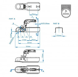 Trailer coupling for 750 kg trailer, 70mm square bar profile, e4 and Dekra approved, vertical bolts - Img 3