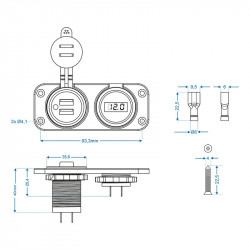 USB 2 x 2100 mA and voltmeter double socket kit, fl flush mountable - Img 7