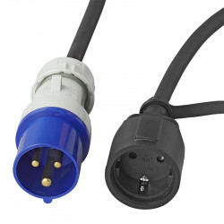 Adaptor with heavy duty neoprene sleeve, CEE stecher and Schuko plug (150 cm)