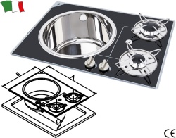 Built-in ceramic hob with 2 burners and stainless steel sink, 600x420x47 mm - Img 2