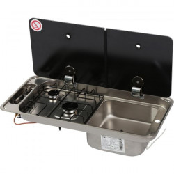 Built-in stove / sink FL1401 with 2 burners and glass lid, sink on RIGHT HAND SIDE