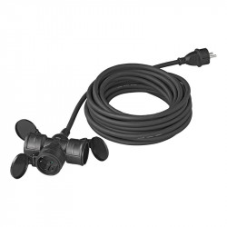 Extension cable with stecher and 3 Schuko plugs, 16A, IP44 (10 m)