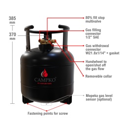 Rezervor GPL reincarcabil din otel cu multivalva si indicator umplere, 15l , inaltime 385 mm - Img 6