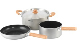 Set vase de gătit Outwell Feast Ceramic L, oală 5 l, cratiță 2 l și tigaie 24 cm, compatibil inducție