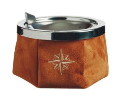Stainless steel ashtray with imitation leather bag - suede model