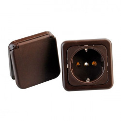 220V socket with frame and cover, brown