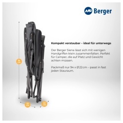 Berger Siena folding camping chair with 3-position adjustable backrest, anthracite - Img 6