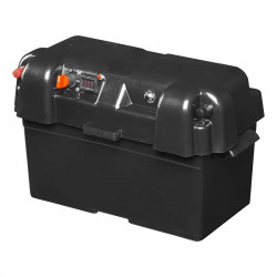 Car battery box with integrated voltmeter, USB and car battery sockets