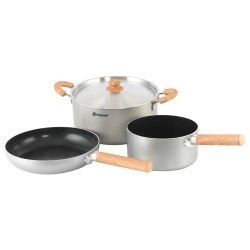Outwell Feast Ceramic L cookware set, comprising a 5-litre pot, a 2-litre saucepan and a 24 cm frying pan, induction-compatible