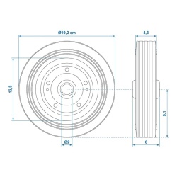 Protap wheel, metal rim 200 x 50 mm, solid rubber - Img 5