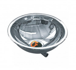 Round stainless steel sink with siphon, diameter 300 mm
